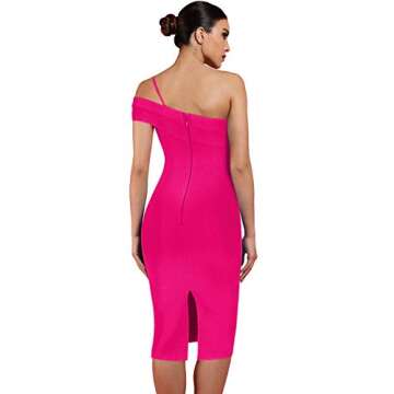 UONBOX Women's Cut Out One Shoulder Sleeveless Split Club Party Fashion Bandage Dress (S, Rosepink)