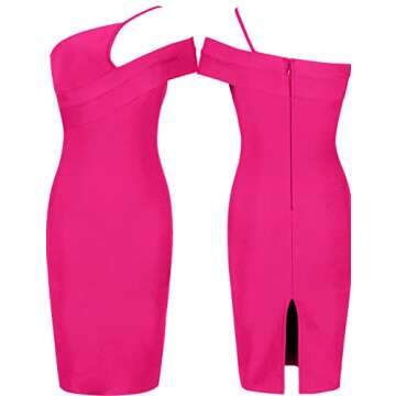 UONBOX Women's Cut Out One Shoulder Sleeveless Split Club Party Fashion Bandage Dress (S, Rosepink)