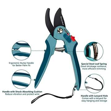 Berry&Bird Garden Pruning Shears, 8.7" Bypass Hand Pruner Shears