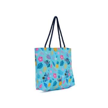 Disney Lilo & Stitch Tote Bag, Stitch Blue Hawaiian Print, Large Water-Resistant Canvas Purse, Beach...
