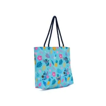 Disney Lilo & Stitch Tote Bag, Stitch Blue Hawaiian Print, Large Water-Resistant Canvas Purse, Beach...