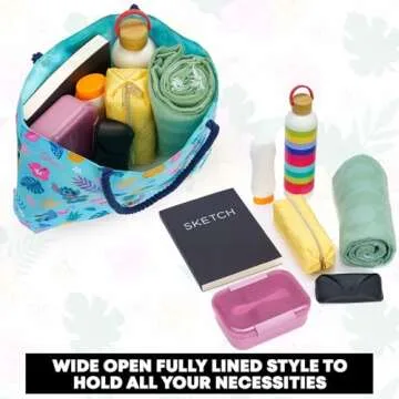 Disney Lilo & Stitch Tote Bag, Stitch Blue Hawaiian Print, Large Water-Resistant Canvas Purse, Beach Vacation Accessory Bag, Work Travel Carry-All for Women