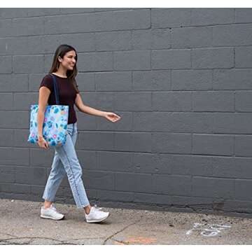 Disney Lilo & Stitch Tote Bag, Stitch Blue Hawaiian Print, Large Water-Resistant Canvas Purse, Beach Vacation Accessory Bag, Work Travel Carry-All for Women