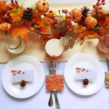 2 Pack Fall Maple Leaf Garland - 6ft/Piece Artificial Berries Sunflower Pumpkin Autumn Garland Decoration for Wedding Party Thanksgiving Dinner Fireplace Door Frame Doorway Backdrop Decor