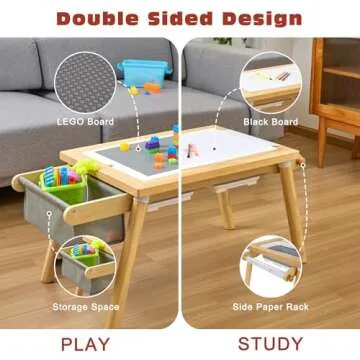 Activity Sensory Table for Toddlers, Kids Table with 3 Toys Storage Space and Paper Rack for Play and Study, Toddler Lego Table Gifts for Children