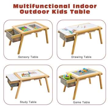 Activity Sensory Table for Toddlers, Kids Table with 3 Toys Storage Space and Paper Rack for Play and Study, Toddler Lego Table Gifts for Children