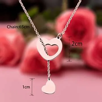 ENSIANTH Rose Gold Zodiac Signs Heart Necklace Stainless Steel Lariat Y Necklace Best Birthday Gift ...