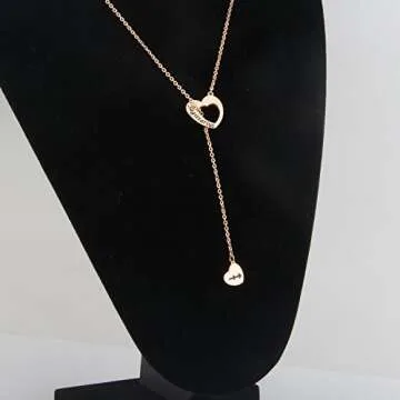 ENSIANTH Rose Gold Zodiac Signs Heart Necklace Stainless Steel Lariat Y Necklace Best Birthday Gift (Sagittarius)