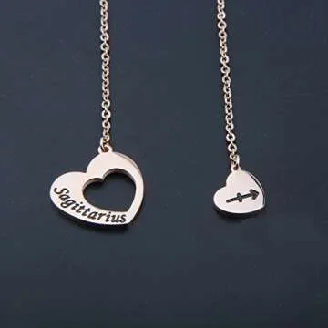 ENSIANTH Rose Gold Zodiac Signs Heart Necklace Stainless Steel Lariat Y Necklace Best Birthday Gift (Sagittarius)