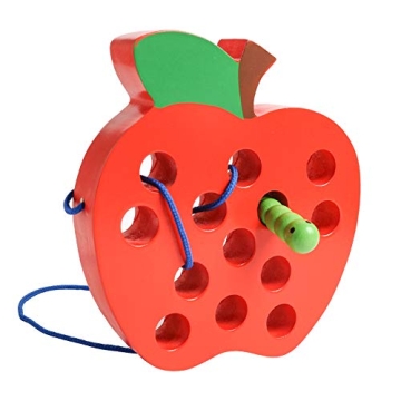 JCREN Wooden Lacing Apple Educational Toy for Toddlers