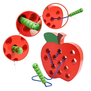 JCREN Wooden Lacing Apple Educational Toy for Toddlers