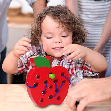 JCREN Wooden Lacing Apple Educational Toy for Toddlers