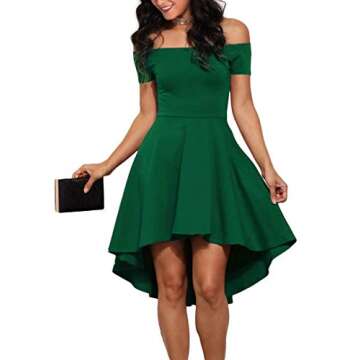 Sidefeel Women Off Shoulder Short Sleeve High Low Skater Dress Small Green