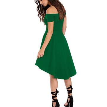 Sidefeel Women Off Shoulder Short Sleeve High Low Skater Dress Small Green