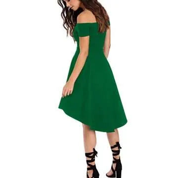 Sidefeel Women Off Shoulder Short Sleeve High Low Skater Dress Small Green