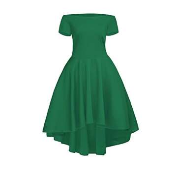 Sidefeel Women Off Shoulder Short Sleeve High Low Skater Dress Small Green