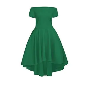 Sidefeel Women Off Shoulder Short Sleeve High Low Skater Dress Small Green