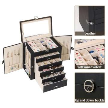 Elegant BOOVO Jewelry Box for Women with Mirror