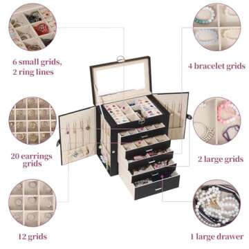 Elegant BOOVO Jewelry Box for Women with Mirror