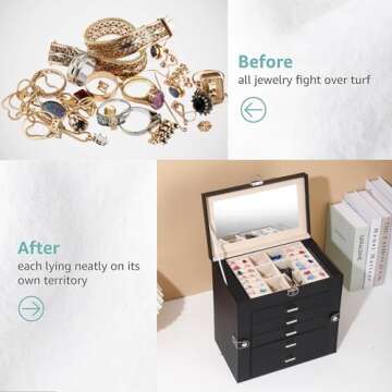 Elegant BOOVO Jewelry Box for Women with Mirror
