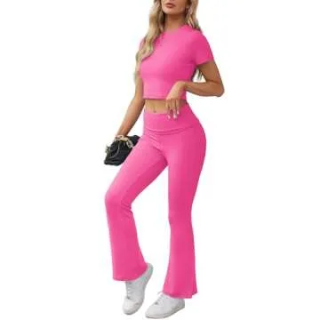 XIEERDUO Summer Two Piece Set for Women in Pink