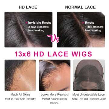 Miss Flower 250 Density Ultra-thin SKINLIKE HD Lace Wig 13x6 Full Frontal Wigs Human Hair Pre Plucked Tiny Knots Frayed Ends 20Inch 15A Grade Straight Lace Front Wigs Human Hair For Black Women