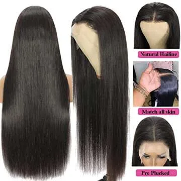 Miss Flower 250 Density Ultra-thin SKINLIKE HD Lace Wig 13x6 Full Frontal Wigs Human Hair Pre Plucked Tiny Knots Frayed Ends 20Inch 15A Grade Straight Lace Front Wigs Human Hair For Black Women