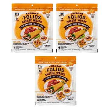 Folios 100% All Natural Cheese Wraps | Cheddar Flavor | Gluten Free, Grain Free and Naturally Lactose Free | Certified Keto | 1 gr of carbs, 3 Pack