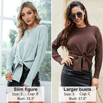 EXLURA Tie Front Long Sleeve Sweater for Women
