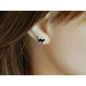 ICYROSE 925 Sterling Silver NEW Set of 3 Pairs Halloween Ghost Black Cat and Jack Pumpkin Stud Earrings (Nickel Free)