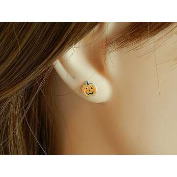 ICYROSE 925 Sterling Silver NEW Set of 3 Pairs Halloween Ghost Black Cat and Jack Pumpkin Stud Earrings (Nickel Free)