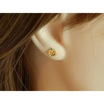 ICYROSE 925 Sterling Silver NEW Set of 3 Pairs Halloween Ghost Black Cat and Jack Pumpkin Stud Earrings (Nickel Free)