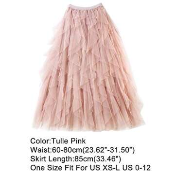 Femiserah Women's Long Rainbow A Line Tulle Tutu Skirts Tiered Skirt Petticoat（One Size, Tulle Pink