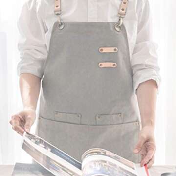 carrotez Chef Apron, Waterdrop Resistant Cotton Canvas Cross Back Adjustable Apron, M-XXL (Light Grey)
