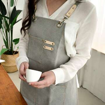 carrotez Chef Apron, Waterdrop Resistant Cotton Canvas Cross Back Adjustable Apron, M-XXL (Light Grey)