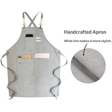 carrotez Chef Apron, Waterdrop Resistant Cotton Canvas Cross Back Adjustable Apron, M-XXL (Light Grey)