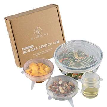 Silicone Stretch Lid 12-Pack - 6 Sizes - Eco Lifestyle Stretchable Silicone Lid Flexible Silicone Li...