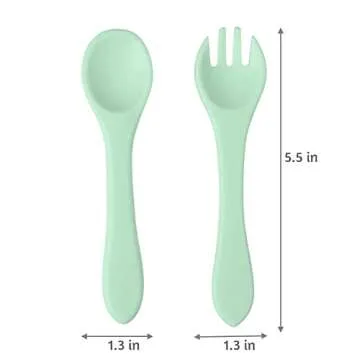 PandaEar Silicone Baby Spoon and Fork Set| 6 Pack First Stage Baby Self Feeding Spoons 6+ Months| Toddler Baby Utensils 6-12 Months| Infant Baby LED Weaning Spoons Feeding Supplies