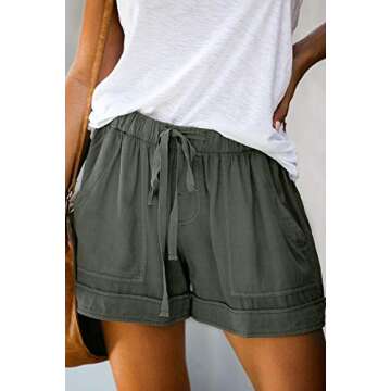 FEKOAFE Women's Casual Drawstring Elastic Waist Summer Beach Shorts with Pockets DGreen L