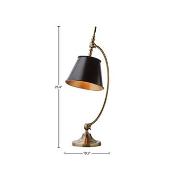 Amazon Brand – Stone & Beam Vintage Antique Arc Table Desk Lamp With LED Light Bulb - 19.5 x 10 x 25 Inches, Black/Antique Brass