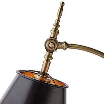 Amazon Brand – Stone & Beam Vintage Antique Arc Table Desk Lamp With LED Light Bulb - 19.5 x 10 x 25 Inches, Black/Antique Brass