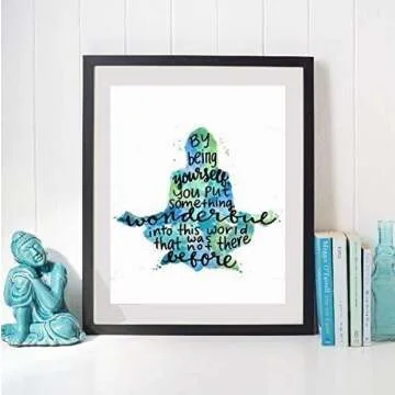 By Being Yourself Inspirational Wall Art Quotes Painting Print Blue Green and Teal Gifts for Friends...