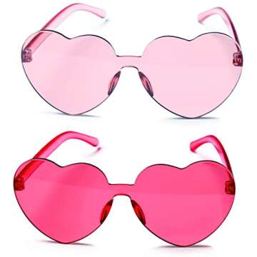 4E's Novelty Heart Shaped Sunglasses for Women (2 Pack) - Cute Pink Heart Sunglasses for Parties, Fe...