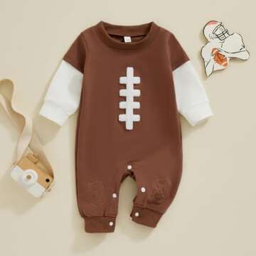 Lamuusaa Newborn Baby Boy Football Outfit Long Sleeve Football Embroidery Romper One Piece Bodysuit ...