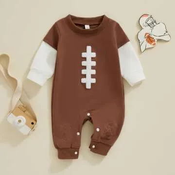 Lamuusaa Newborn Baby Boy Football Outfit Long Sleeve Football Embroidery Romper One Piece Bodysuit ...