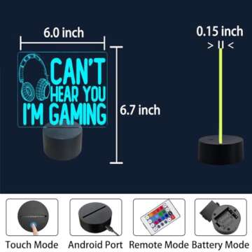 XOIDMIVCN Gamer Night Light, Can't Hear You I'm Gaming Night Light for Boys Girls, 3D Illusion Gamer Lamp with 16 Color LED Bedside Gaming Lamp with Touch & Remote for Bedroom Kids Room Gamer Room