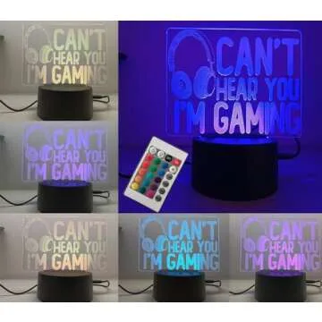 XOIDMIVCN Gamer Night Light, Can't Hear You I'm Gaming Night Light for Boys Girls, 3D Illusion Gamer Lamp with 16 Color LED Bedside Gaming Lamp with Touch & Remote for Bedroom Kids Room Gamer Room