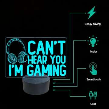 XOIDMIVCN Gamer Night Light, Can't Hear You I'm Gaming Night Light for Boys Girls, 3D Illusion Gamer Lamp with 16 Color LED Bedside Gaming Lamp with Touch & Remote for Bedroom Kids Room Gamer Room