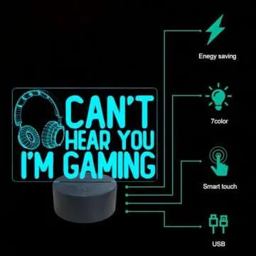 XOIDMIVCN Gamer Night Light, Can't Hear You I'm Gaming Night Light for Boys Girls, 3D Illusion Gamer Lamp with 16 Color LED Bedside Gaming Lamp with Touch & Remote for Bedroom Kids Room Gamer Room