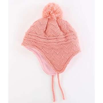 Connectyle Kids' Winter Beanies Cap with Pom Pom Toddler Fleece Lined Knit Beanie Cap with Ear Flaps...